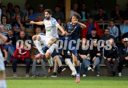 Fussball Regionalliga. Velden gegen Treibach.  Alexander Kurz (Velden),  Michael Novak (Treibach). Velden, am 12.9.2025.
Foto: Kuess
www.qspictures.net
---
pressefotos, pressefotografie, kuess, qs, qspictures, sport, bild, bilder, bilddatenbank