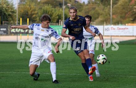 Fussball Regionalliga. Velden gegen Treibach. Marlon Winter  (Velden),  Tristan Stocklauser (Treibach). Velden, am 12.9.2025.
Foto: Kuess
www.qspictures.net
---
pressefotos, pressefotografie, kuess, qs, qspictures, sport, bild, bilder, bilddatenbank