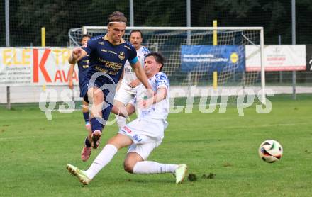 Fussball Regionalliga. Velden gegen Treibach. Lukas Lausegger  (Velden),  Marco Pusnik  (Treibach). Velden, am 12.9.2025.
Foto: Kuess
www.qspictures.net
---
pressefotos, pressefotografie, kuess, qs, qspictures, sport, bild, bilder, bilddatenbank