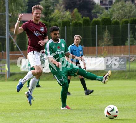 Fussball 1. Klasse Mitte. Bad Kleinkirchheim gegen Rosegg.  Mario Trattler (Bad Kleinkirchheim),  Hayri Mahmut Signak  (Rosegg). Bad Kleinkirchheim, am 13.9.2025.
Foto: Kuess
www.qspictures.net
---
pressefotos, pressefotografie, kuess, qs, qspictures, sport, bild, bilder, bilddatenbank