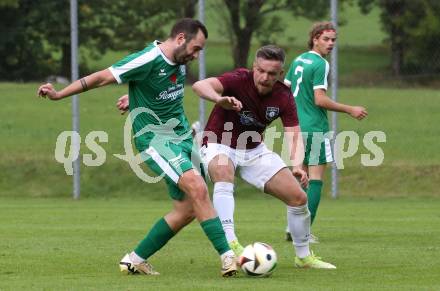 Fussball 1. Klasse Mitte. Bad Kleinkirchheim gegen Rosegg.  Gregor Dorniz  (Bad Kleinkirchheim), Kenan Derzic   (Rosegg). Bad Kleinkirchheim, am 13.9.2025.
Foto: Kuess
www.qspictures.net
---
pressefotos, pressefotografie, kuess, qs, qspictures, sport, bild, bilder, bilddatenbank