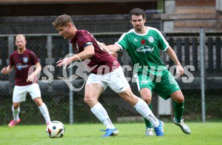 Fussball 1. Klasse Mitte. Bad Kleinkirchheim gegen Rosegg.  Mario Trattler  (Bad Kleinkirchheim),  Georg Kleber   (Rosegg). Bad Kleinkirchheim, am 13.9.2025.
Foto: Kuess
www.qspictures.net
---
pressefotos, pressefotografie, kuess, qs, qspictures, sport, bild, bilder, bilddatenbank
