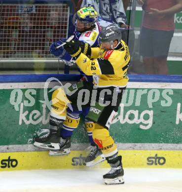 Eishockey Bundesliga. VSV gegen HC Pustertal.  Alexander Rauchenwald (VSV),  Matthias Mantinger  (HCP, Pustertal). Villach, am 21.9..2025.
Foto: Kuess
www.qspictures.net
---
pressefotos, pressefotografie, kuess, qs, qspictures, sport, bild, bilder, bilddatenbank