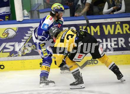 Eishockey Bundesliga. VSV gegen HC Pustertal.  Alexander Rauchenwald (VSV), Tommy Purdeller    (HCP, Pustertal). Villach, am 21.9..2025.
Foto: Kuess
www.qspictures.net
---
pressefotos, pressefotografie, kuess, qs, qspictures, sport, bild, bilder, bilddatenbank