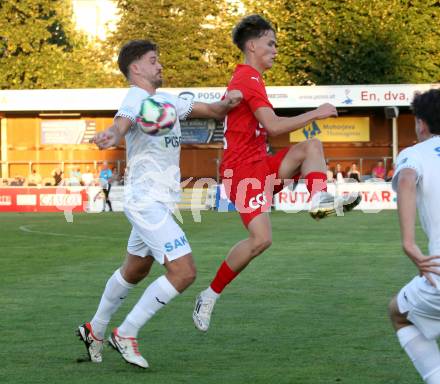Fussball KÃ¤rntner Liga. SAK gegen St. Veit.  Rok Jazbec  (SAK),  Maximilian Trappitsch (St.Veit). Klagenfurt, am 19.9.2025.
Foto: Kuess
www.qspictures.net
---
pressefotos, pressefotografie, kuess, qs, qspictures, sport, bild, bilder, bilddatenbank
