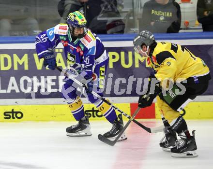 Eishockey Bundesliga. VSV gegen HC Pustertal.  Paul Sintschnig  (VSV),  Greg DiTomaso  (HCP, Pustertal). Villach, am 21.9..2025.
Foto: Kuess
www.qspictures.net
---
pressefotos, pressefotografie, kuess, qs, qspictures, sport, bild, bilder, bilddatenbank