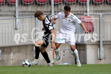 Fussball 2. Liga. SK Austria Klagenfurt gegen FC Hertha Wels..   Michael Lang (Klagenfurt),  Michael Brugger  (Wels).  Klagenfurt, 26.9.2025.
Foto: Kuess
www.qspictures.net
---
pressefotos, pressefotografie, kuess, qs, qspictures, sport, bild, bilder, bilddatenbank