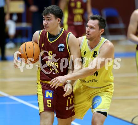 Basketball  2025/2026. Austria Cup.  Woerthersee Piraten gegen Traiskirchen Lions NexGen.    Jan-Arne Apschner (Piraten),  David Ilincic  (Traiskirchen). Klagenfurt, am 27.9.2025.
Foto: Kuess


---
pressefotos, pressefotografie, kuess, qs, qspictures, sport, bild, bilder, bilddatenbank