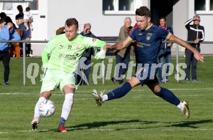 Fussball Kaerntner Liga. Grafenstein gegen KAC.  Lukas Michael Rutnig (Grafenstein),  Florian Magnes (KAC). Klagenfurt, am 27.9.2025.
Foto: Kuess
www.qspictures.net
---
pressefotos, pressefotografie, kuess, qs, qspictures, sport, bild, bilder, bilddatenbank