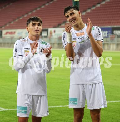 Fussball 2. Liga. SK Austria Klagenfurt gegen FC Hertha Wels. Armin Karic, Mario Matkovic (Klagenfurt).  Klagenfurt, 26.9.2025.
Foto: Kuess
www.qspictures.net
---
pressefotos, pressefotografie, kuess, qs, qspictures, sport, bild, bilder, bilddatenbank