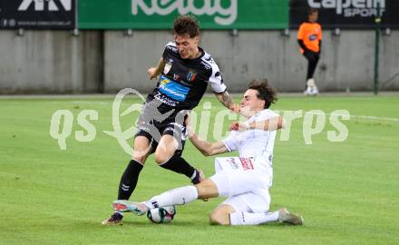 Fussball 2. Liga. SK Austria Klagenfurt gegen FC Hertha Wels. Elias Jandrisevits  (Klagenfurt), Sebastian Malinowski   (Wels).  Klagenfurt, 26.9.2025.
Foto: Kuess
www.qspictures.net
---
pressefotos, pressefotografie, kuess, qs, qspictures, sport, bild, bilder, bilddatenbank