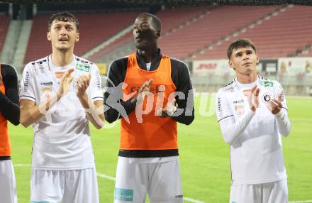 Fussball 2. Liga. SK Austria Klagenfurt gegen FC Hertha Wels. Marcel Krnjic, Dimitrie Deumi Nappi, Armin Karic  (Klagenfurt).  Klagenfurt, 26.9.2025.
Foto: Kuess
www.qspictures.net
---
pressefotos, pressefotografie, kuess, qs, qspictures, sport, bild, bilder, bilddatenbank