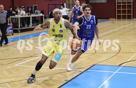 Basketball 2. Liga 2025/2026. Grunddurchgang 1. Runde.  Woerthersee Piraten gegen Kufstein Towers.  Shawn L. Ray  (Piraten),  Daniele Kuchar (Kufstein). Klagenfurt, am 4.10.2025.
Foto: Kuess
---
pressefotos, pressefotografie, kuess, qs, qspictures, sport, bild, bilder, bilddatenbank