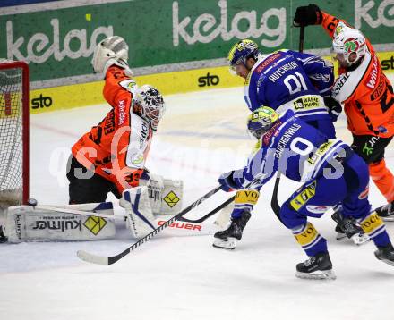 Eishockey ICE Bundesliga. VSV gegen Moser Medical Graz99ers. Alexander Rauchenwald  (VSV),  Maxime Lagace (Graz). Villach, am 17.10.2025
Foto: Kuess
---
pressefotos, pressefotografie, kuess, qs, qspictures, sport, bild, bilder, bilddatenbank
