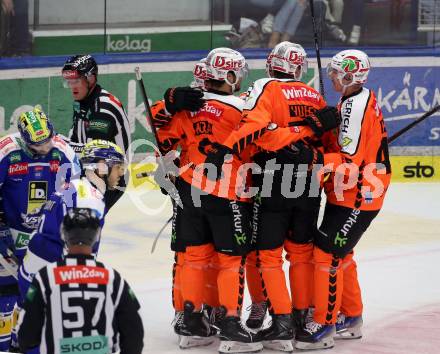 Eishockey ICE Bundesliga. VSV gegen Moser Medical Graz99ers. Torjubel  (Graz). Villach, am 17.10.2025
Foto: Kuess
---
pressefotos, pressefotografie, kuess, qs, qspictures, sport, bild, bilder, bilddatenbank