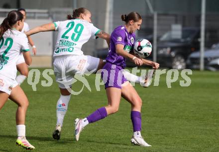 Fussball. Frauen.  2. Bundesliga. SK Austria Klagenfurt gegen Rapid Wien. Magdalena Moser  (Klagenfurt), Tina Charwat   (Rapid Wien).  Klagenfurt, 19.10.2025.
Foto: Kuess
www.qspictures.net
---
pressefotos, pressefotografie, kuess, qs, qspictures, sport, bild, bilder, bilddatenbank