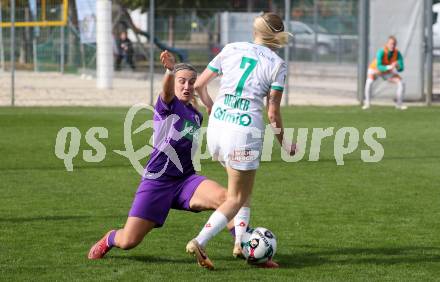 Fussball. Frauen.  2. Bundesliga. SK Austria Klagenfurt gegen Rapid Wien. Joyce Angelique Parabel  (Klagenfurt), Kristina Decker  (Rapid Wien).  Klagenfurt, 19.10.2025.
Foto: Kuess
www.qspictures.net
---
pressefotos, pressefotografie, kuess, qs, qspictures, sport, bild, bilder, bilddatenbank