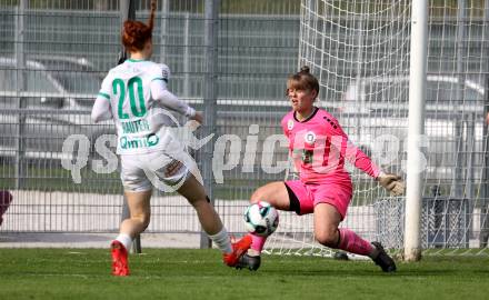 Fussball. Frauen.  2. Bundesliga. SK Austria Klagenfurt gegen Rapid Wien. Anja Meier   (Klagenfurt),  Vanessa Rauter   (Rapid Wien).  Klagenfurt, 19.10.2025.
Foto: Kuess
www.qspictures.net
---
pressefotos, pressefotografie, kuess, qs, qspictures, sport, bild, bilder, bilddatenbank
