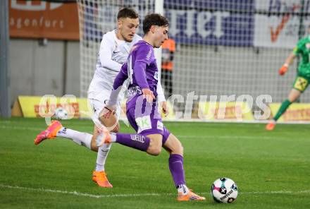 Fussball 2. Liga. SK Austria Klagenfurt gegen SK Sturm Graz II. Elias Jandrisevits  (Klagenfurt), Kristjan Bendra   (Graz).  Klagenfurt, 24.10..2025.
Foto: Kuess
www.qspictures.net
---
pressefotos, pressefotografie, kuess, qs, qspictures, sport, bild, bilder, bilddatenbank