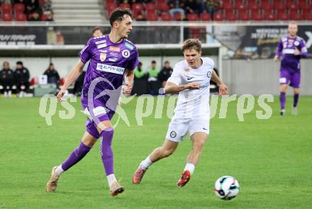 Fussball 2. Liga. SK Austria Klagenfurt gegen SK Sturm Graz II.  Marcel Krnjic (Klagenfurt),  Thomas Gurmann   (Graz).  Klagenfurt, 24.10..2025.
Foto: Kuess
www.qspictures.net
---
pressefotos, pressefotografie, kuess, qs, qspictures, sport, bild, bilder, bilddatenbank