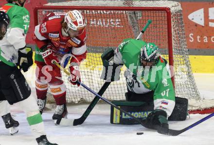 Eishockey ICE Bundesliga.  Winn2day ICE Hockey League. KAC gegen Olympia Ljubljana. Mario Kempe  (KAC),  Horak Lukas (Ljubljana). Klagenfurt, am 26.10.2025.
Foto: Kuess
www.qspictures.net
---
pressefotos, pressefotografie, kuess, qs, qspictures, sport, bild, bilder, bilddatenbank