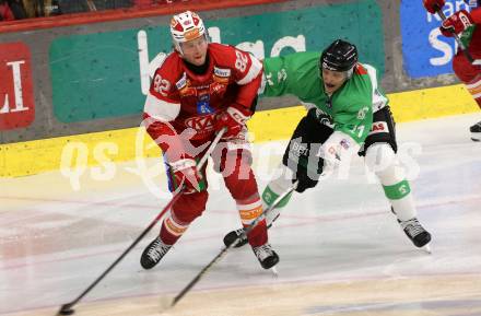 Eishockey ICE Bundesliga. KAC gegen Olimpija Ljubljana.  Thimo Nickl (KAC), Maks Bukovec  (Olimpija Ljubljana). Klagenfurt, am 26.10.2025
Foto: Kuess
---
pressefotos, pressefotografie, kuess, qs, qspictures, sport, bild, bilder, bilddatenbank