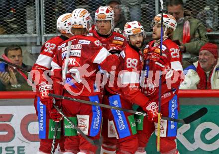 Eishockey ICE Bundesliga. KAC gegen Olimpija Ljubljana. Torjubel Thomas Hundertpfund, Mario Kempe, Thimo Nickl, Raphael Herburger, Clemens Unterweger (KAC), Klagenfurt, am 26.10.2025
Foto: Kuess
---
pressefotos, pressefotografie, kuess, qs, qspictures, sport, bild, bilder, bilddatenbank