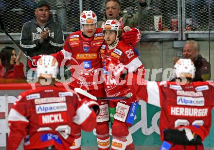 Eishockey ICE Bundesliga. KAC gegen Olimpija Ljubljana. Torjubel Thomas Hundertpfund, Mario Kempe, Thimo Nickl, Raphael Herburger, (KAC), Klagenfurt, am 26.10.2025
Foto: Kuess
---
pressefotos, pressefotografie, kuess, qs, qspictures, sport, bild, bilder, bilddatenbank