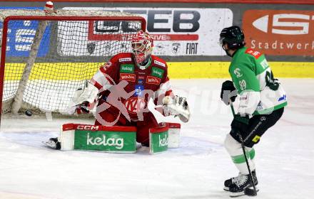 Eishockey ICE Bundesliga. KAC gegen Olimpija Ljubljana.  Sebastian Dahm (KAC), Zach Boychuk  (Olimpija Ljubljana). Klagenfurt, am 26.10.2025
Foto: Kuess
---
pressefotos, pressefotografie, kuess, qs, qspictures, sport, bild, bilder, bilddatenbank