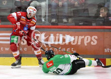 Eishockey ICE Bundesliga. KAC gegen Olimpija Ljubljana. Jordan Murray  (KAC),  Zach Boychuk (Olimpija Ljubljana). Klagenfurt, am 26.10.2025
Foto: Kuess
---
pressefotos, pressefotografie, kuess, qs, qspictures, sport, bild, bilder, bilddatenbank