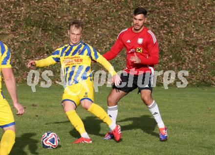 Fussball. 1. Klasse Mitte. Strassburg gegen Afritz.  Vladimir Dojcinovic (Strassburg),  Tomaz Podgorelec  (Afritz).  Strassburg, 25.10.2025.
Foto: Kuess
www.qspictures.net
---
pressefotos, pressefotografie, kuess, qs, qspictures, sport, bild, bilder, bilddatenbank