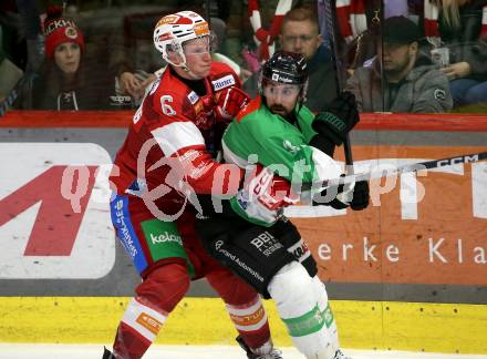Eishockey ICE Bundesliga. KAC gegen Olimpija Ljubljana.  Tobias Sablattnig (KAC),  Alex Petan (Olimpija Ljubljana). Klagenfurt, am 26.10.2025
Foto: Kuess
---
pressefotos, pressefotografie, kuess, qs, qspictures, sport, bild, bilder, bilddatenbank