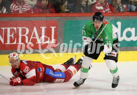 Eishockey ICE Bundesliga. KAC gegen Olimpija Ljubljana.  Thimo Nickl (KAC),  Ziga Mehle (Olimpija Ljubljana). Klagenfurt, am 26.10.2025
Foto: Kuess
---
pressefotos, pressefotografie, kuess, qs, qspictures, sport, bild, bilder, bilddatenbank