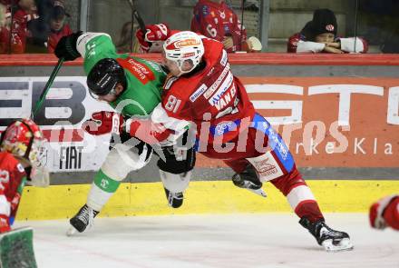 Eishockey ICE Bundesliga. KAC gegen Olimpija Ljubljana. Finn van Ee  (KAC), Marly Quince  (Olimpija Ljubljana). Klagenfurt, am 26.10.2025
Foto: Kuess
---
pressefotos, pressefotografie, kuess, qs, qspictures, sport, bild, bilder, bilddatenbank