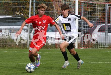 Fussball. Kaerntner Liga. KAC1909 gegen Spittal. Milan Luka Mosser  (KAC), Moritz Mueller   (Spittal).  Klagenfurt, am 2.11.2025.
Foto: Kuess
www.qspictures.net
---
pressefotos, pressefotografie, kuess, qs, qspictures, sport, bild, bilder, bilddatenbank