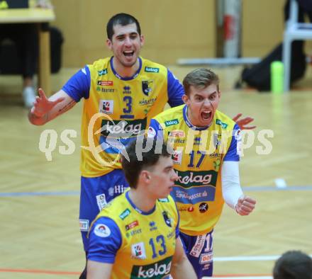 Volleyball Bundesliga. AVL. Austrian Volleyball League.   (Aich/Dob) gegen Waldviertel.  Jubel Zigurds Janis Licis, Luan Weber  (Aich/Dob). Bleiburg, am 5.11.2025.
Foto: Kuess
www.qspictures.net
---
pressefotos, pressefotografie, kuess, qs, qspictures, sport, bild, bilder, bilddatenbank