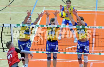 Volleyball Bundesliga. AVL. Austrian Volleyball League.   (Aich/Dob) gegen Waldviertel.  Luan Weber, Tobias Marian Reinstadler, Jan Jirasek  (Aich/Dob). Bleiburg, am 5.11.2025.
Foto: Kuess
www.qspictures.net
---
pressefotos, pressefotografie, kuess, qs, qspictures, sport, bild, bilder, bilddatenbank