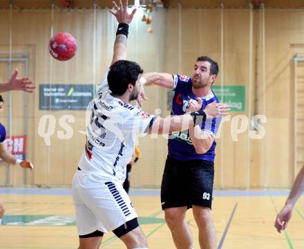 Handball Bundesliga. HLA. SC Ferlach gegen Voeslau.  Blaz Nosan (SCF),  Eduardo Mendonca  (Voeslau) Ferlach, am 8.11.2025.
Foto: Kuess
www.qspictures.net
---
pressefotos, pressefotografie, kuess, qs, qspictures, sport, bild, bilder, bilddatenbank