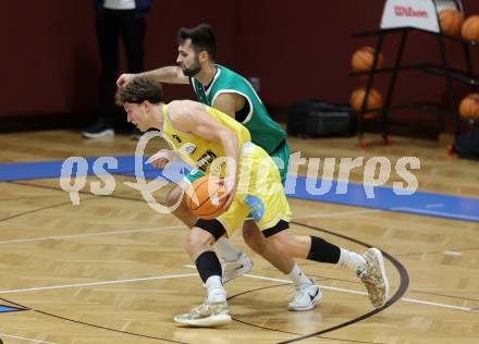 Basketball 2. Liga 2025/2026. Grunddurchgang 5. Runde.  Woerthersee Piraten gegen KOS Celovec. Lukas Simoner  (Piraten),  Marin Sliskovic  (KOS). Klagenfurt, am 1.11.2025.
Foto: Kuess
---
pressefotos, pressefotografie, kuess, qs, qspictures, sport, bild, bilder, bilddatenbank