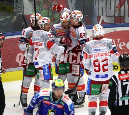 Eishockey ICE Bundesliga.  Winn2day ICE Hockey League. VSV gegen KAC. Torjubel Jan Mursak, Matt Fraser, Fabian Hochegger, Thimo Nickl, Clemens Unterweger  (KAC). Villach am 14.11.2025.
Foto: Kuess
www.qspictures.net
---
pressefotos, pressefotografie, kuess, qs, qspictures, sport, bild, bilder, bilddatenbank
