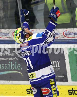 Eishockey ICE Bundesliga.  Winn2day ICE Hockey League. VSV gegen KAC. Torjubel Nick Hutchison   (VSV). Villach am 14.11.2025.
Foto: Kuess
www.qspictures.net
---
pressefotos, pressefotografie, kuess, qs, qspictures, sport, bild, bilder, bilddatenbank