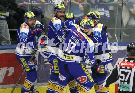 Eishockey ICE Bundesliga.  Winn2day ICE Hockey League. VSV gegen KAC.  Torjubel Nick Hutchison, Thomas Vallant, Guus Van Nes, Arturs Kulda  (VSV). Villach am 14.11.2025.
Foto: Kuess
www.qspictures.net
---
pressefotos, pressefotografie, kuess, qs, qspictures, sport, bild, bilder, bilddatenbank