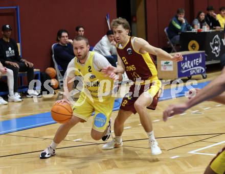 Basketball 2. Liga 2025/2026. Grunddurchgang 7. Runde.  Woerthersee Piraten gegen Traiskirchen Lions NexGen.  Tim Huber (Piraten), Mykyta Bitkin  (Traiskirchen). Klagenfurt, am 15.11.2025.
Foto: Kuess
---
pressefotos, pressefotografie, kuess, qs, qspictures, sport, bild, bilder, bilddatenbank
