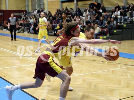 Basketball 2. Liga 2025/2026. Grunddurchgang 7. Runde.  Woerthersee Piraten gegen Traiskirchen Lions NexGen.  David Jelkic (Piraten),  Herohii Tverdokhlibov (Traiskirchen). Klagenfurt, am 15.11.2025.
Foto: Kuess
---
pressefotos, pressefotografie, kuess, qs, qspictures, sport, bild, bilder, bilddatenbank