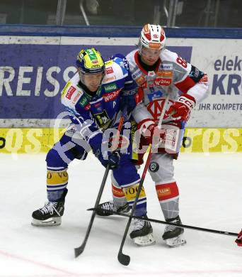Eishockey ICE Bundesliga.  Winn2day ICE Hockey League. VSV gegen KAC.  John Hughes  (VSV),  Thimo Nickl  (KAC). Villach am 14.11.2025.
Foto: Kuess
www.qspictures.net
---
pressefotos, pressefotografie, kuess, qs, qspictures, sport, bild, bilder, bilddatenbank