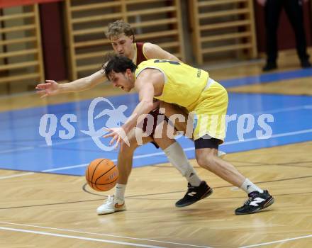 Basketball 2. Liga 2025/2026. Grunddurchgang 7. Runde.  Woerthersee Piraten gegen Traiskirchen Lions NexGen.  Elias Podany (Piraten), Mykyta Bitkin  (Traiskirchen). Klagenfurt, am 15.11.2025.
Foto: Kuess
---
pressefotos, pressefotografie, kuess, qs, qspictures, sport, bild, bilder, bilddatenbank