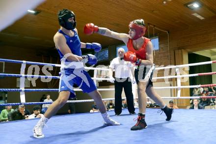 Boxen Kaerntner Meisterschaft. Justin Hoeher (AUT) (rot), Damjan Mitkovski (SLO).. Klagenfurt, 15.11.2025.
Foto: Kuess
www.qspictures.net
---
pressefotos, pressefotografie, kuess, qs, qspictures, sport, bild, bilder, bilddatenbank
