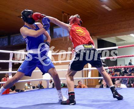 Boxen Kaerntner Meisterschaft. Justin Hoeher (AUT) (rot), Damjan Mitkovski (SLO).. Klagenfurt, 15.11.2025.
Foto: Kuess
www.qspictures.net
---
pressefotos, pressefotografie, kuess, qs, qspictures, sport, bild, bilder, bilddatenbank