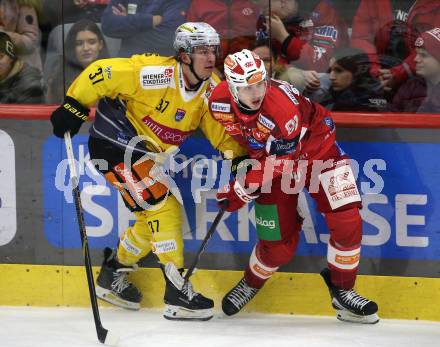 Eishockey ICE Bundesliga.  Winn2day ICE Hockey League. KAC gegen Vienna Capitals.  Finn Van Ee  (KAC),   Christof Kromp  (Vienna Capitals). Klagenfurt am 21.11.2025.
Foto: Kuess
www.qspictures.net
---
pressefotos, pressefotografie, kuess, qs, qspictures, sport, bild, bilder, bilddatenbank