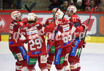 Eishockey ICE Bundesliga.  Winn2day ICE Hockey League. KAC gegen Vienna Capitals.  Torjubel Jan Mursak, Mario Kempe, Clemens Unterweger, Mathias From (KAC). Klagenfurt am 21.11.2025.
Foto: Kuess
www.qspictures.net
---
pressefotos, pressefotografie, kuess, qs, qspictures, sport, bild, bilder, bilddatenbank